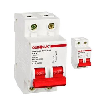 Imagem de 2 Disjuntor Bipolar 20 Amperes C Ourolux