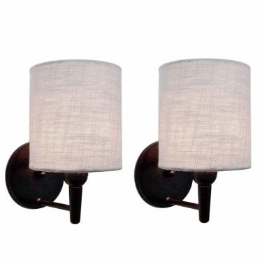 Imagem de Kit/2 Arandela Cilíndrica Md-2009 Base Preto Cúpula em Tecido 14x15cm Cinza - Bivolt