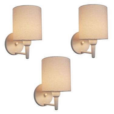 Imagem de Kit/3 Arandela Cilíndrica Md-2009 Base Branco Cúpula em Tecido 14x15cm Algodão Crú - Bivolt