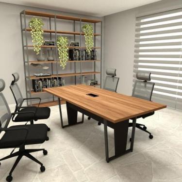 Imagem de Mesa de Reunião 2m e 4 Cadeiras Escritório Ergonômicas F5 - F5 Office,