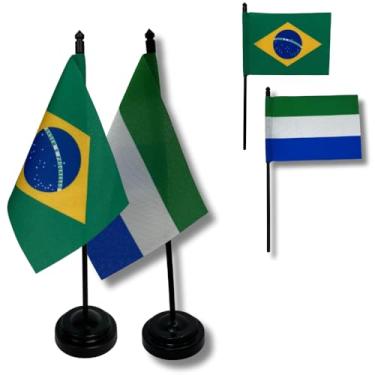 Imagem de Kit Bandeiras de Mesa Brasil e Serra Leoa, Base e Haste em Plástico Preto, Tecido Oxford, Uma Face