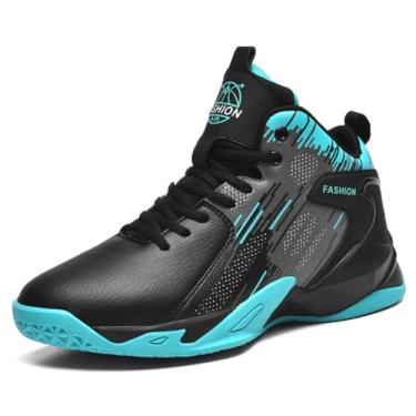 Imagem de Tênis de basquete masculino de cano alto, botas de basquete antiderrapantes da moda Equipamento de basquetebol(Blue,37 BR)