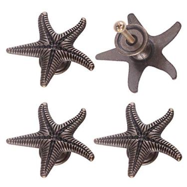 Imagem de Puxadores de porta em formato de estrela do mar, 4 peças da LEE House, maçanetas de gaveta, armário com furo único, cor bronze