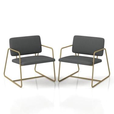 Imagem de Kit 2 Poltronas Estofadas Industrial Sintra Dourado/suede Cinza - M.a 