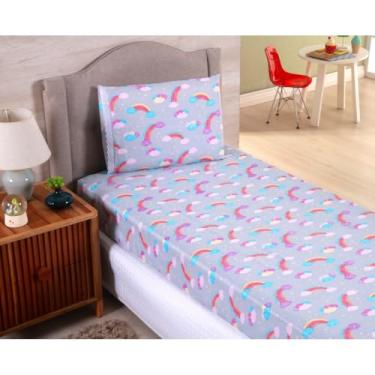 Imagem de Kit Jogo De Lençol Solteiro Com Elástico 2 Peças(Nuvem de Arco-íris)