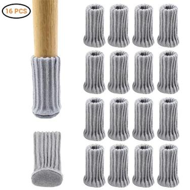 Imagem de Akozon 16pcs Capas de Cadeira de Alta Elástico - Protetores de Pernas de Móveis Não Deslizantes para Pisos Lisos | Poliéster de Malha e Pano de Feltro | Redução de Ruído e Instalação Fácil (Cinza