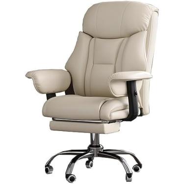Imagem de Cadeira De Computador Com Apoio Para Os Pés, Cadeira De Escritório Em Casa Cadeira De Mesa Ergonômica, Cadeira De Jogos Para Adultos, Cadeira De Mesa De Couro Com Encosto Alto A, /Beige