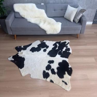 Imagem de Tapete De Couro Bovino Formato Preto e Branco Malhado 1,45x1,50m