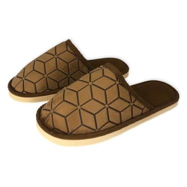 Imagem de Pantufa Masculina Geométrica, Marrom, Tamanho 44/45, 29cm, Confortável para Inverno