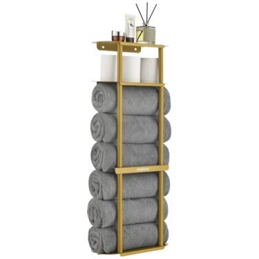 Imagem de simpletome Toalheiro para banheiro organizador de chuveiro com prateleiras de aço carbono espesso montado na parede (ouro)