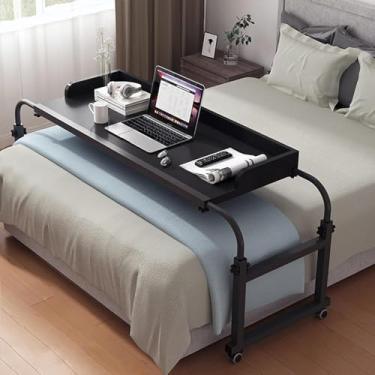 Imagem de Mesa Sobreposta Mesa Para Laptop De Computador, Mesa De Cabeceira Móvel Com 4 Rodas Ajustáveis 115-210 Cm Estação De Trabalho Em Pé Bandeja De Comida Mesa Carrinho Para Laptop, Black