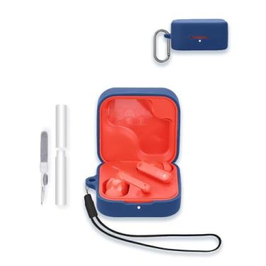 Imagem de Capa para fones de ouvido sem fio CMF by Nothing Buds Pro 2, capa protetora de silicone macio WUNIAK portátil resistente a arranhões com kit de limpeza, mosquetão e cordão, azul