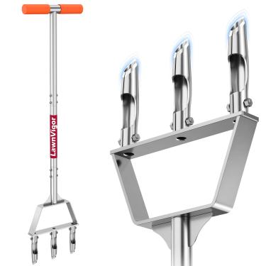 Imagem de Ferramenta de aerador de núcleo manual para gramado - Ferramenta aeradora de gramado com 3 dentes ocos substituíveis, ferramenta de aeração de núcleo de aerador de grama pré-montada para gramado