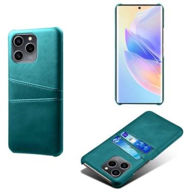 Imagem de Capas Compatível com Honor 60 SE,Caso de couro PU-Tampa de telefone a prova de choque com 2 slots de cartão,Proteção anti-impressão digital e anti-gota-Green