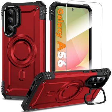 Imagem de Capa magnética para Samsung Galaxy A56 5G [suporte de anel de câmera embutido] [protetor de tela] [proteção de nível militar] Capa protetora resistente à prova de choque para Samsung A56 5G de 6,7