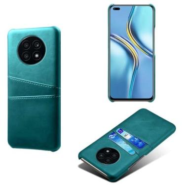 Imagem de Capas Compatível com Honor X20,Caso de couro PU-Tampa de telefone a prova de choque com 2 slots de cartão,Proteção anti-impressão digital e anti-gota-Green