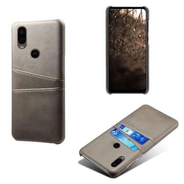 Imagem de Capas Compatível com MOTO One Vision,tampa protetora de couro falso,design de saco de cartão com 2 fendas de cartão atrás,proteção anti-impressão digital e anti-gota-Grey