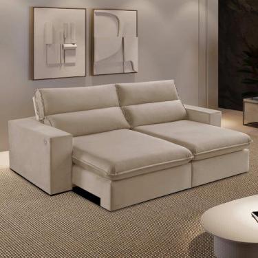 Imagem de Sofá Retrátil e Reclinável Bee 1,90M Veludo - Blossom Casa, Bege 2137