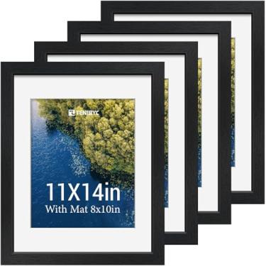 Imagem de TENIBYC Conjunto de 4 porta-retratos 28 x 35 cm - preto, exiba imagens 20 x 25 com tapete ou 28 x 35 sem tapete, vidro temperado HD, decoração de parede de galeria, decoração de casa e escritório
