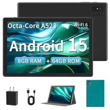 Imagem de Ruufuuxy Tablet Android de 10 polegadas, 8 GB RAM 64 GB ROM 1 TB expansível Android 15, Octa-Core, WiFi 6 (2,4G/5G), tela 1280 x 800, tablets para adultos com capa protetora - preto