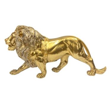 Imagem de Decoração de Mesa Estatua Enfeite Leão de Resina com brilho ou sem(Dourado com brilho)