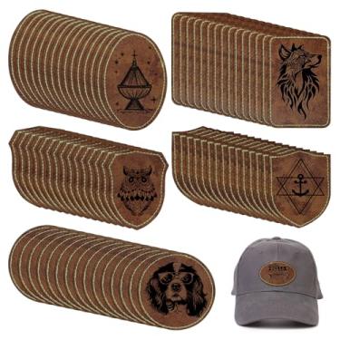 Imagem de 100 peças de remendos de couro para chapéus, adesivos de couro em branco retrô marrom remendo personalizado para chapéus, roupas e bolsas personalizados, artesanato faça você mesmo