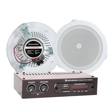 Imagem de HAYONIK, Kit de Som Ambiente com 1 Amplificador Compact 200 e 2 Arandelas CS-630 PLUS, 200W, Arandela de 6", 3 Pontos de Fixação, Proteção UV