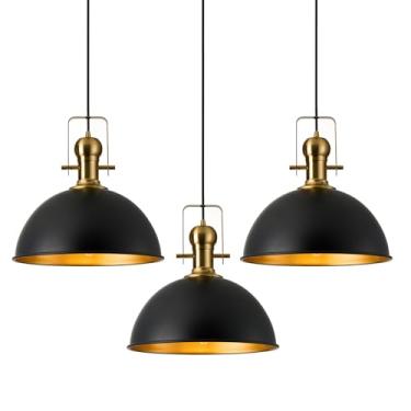 Imagem de ALAISLYC Luzes pendentes pretas para casa de fazenda de 30,5 cm Luzes pendentes foscas para ilha de cozinha industrial ajustável altura vintage cúpula luminárias penduradas para celeiro, sala de