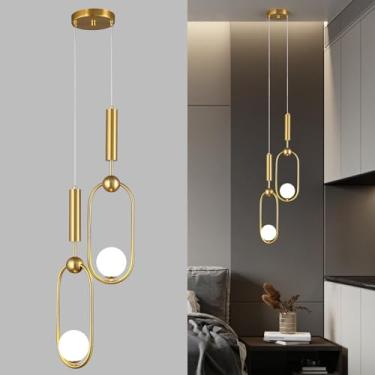 Imagem de ADCTHOME Luminárias pendentes de vidro oblongo moderno 2 luzes, iluminação pendente de ouro simplicidade, lustre de meados do século para cozinha, ilha, sala de jantar, quarto, entrada corredor (1