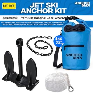 Imagem de Kit de âncora de jet ski | Kit de âncora de caiaque Corrente de âncora de barco revestida de PVC com manilhas de aço inoxidável com corda de 1,5 m e bolsa de âncora | Âncora marinha galvanizada para
