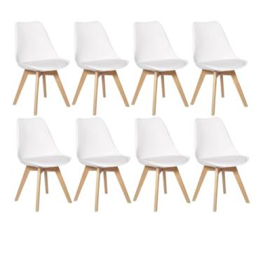 Imagem de Kit com 8 Cadeiras Leda Saarinen Wood - Charles Eames com Almofada (Branco)