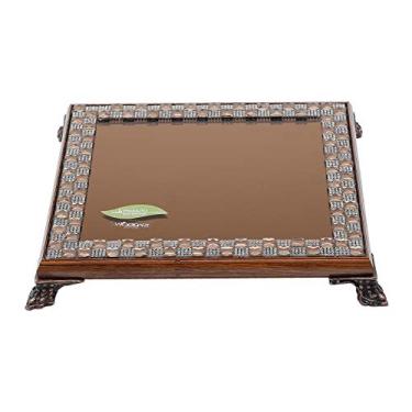 Imagem de Bandeja de Madeira com Espelho Marrom 19cm Beta Pequena Woodart