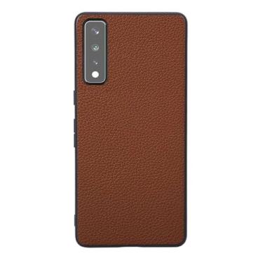 Imagem de Capas Compatível com LG Stylo 7,Design de grão levantado de superfície,Proteção contra queda,Anti impressão digital,Anti arranhões,Aparência de couro de imitação de plástico macio-Brown