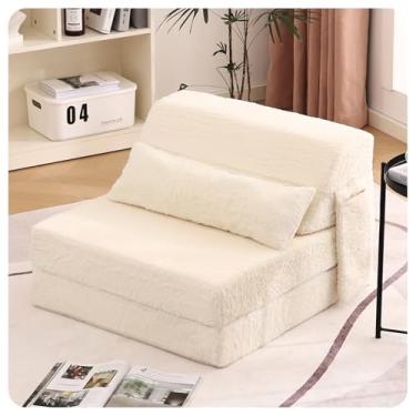 Imagem de Tiita Sofá-cama dobrável com travesseiro, colchão de tamanho único e tecido de pelúcia com bolsa de armazenamento portátil, espreguiçadeira, cama para sala de estar, quarto de hóspedes, dormitório,
