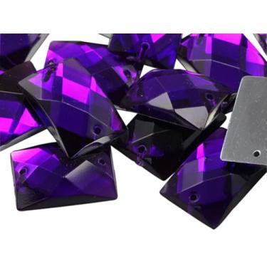 Imagem de 25 x 18 mm Ametista roxa CH05 contas de costura retângulo retângulo para artesanato strass acrílico plástico com furos para costura, enfeites de roupas, cosplay de fantasia 18 peças