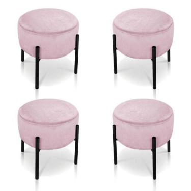 Imagem de Kit 4 Puffs Iron Suede Preto Rosa Bebê - DROSSI