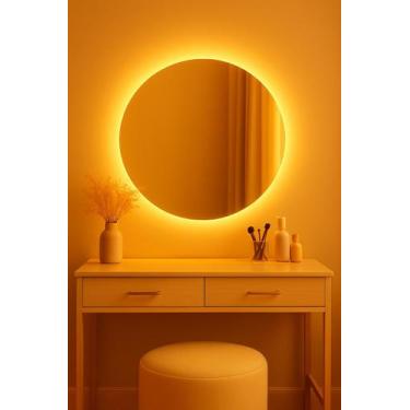 Imagem de Espelho Lapidado Redondo Led 80x80 Luxo Fonte Bivolt - Espelho Top, Qu