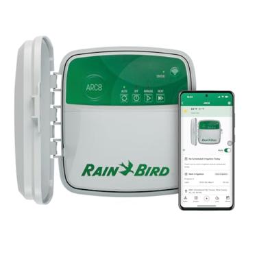 Imagem de Rain Bird ARC8 Temporizador/Controlador WiFi para Irrigação Inteligente Interno/Externo Baseado em Aplicativo, 8 Zonas/Estação, Certificação EPA WaterSense, Compatível com Alexa