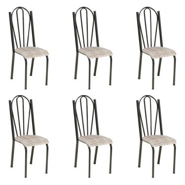 Imagem de Kit 6 Cadeiras de Cozinha Alasca Estampado Rattan Pés de Ferro Cromo Preto - Pallazio