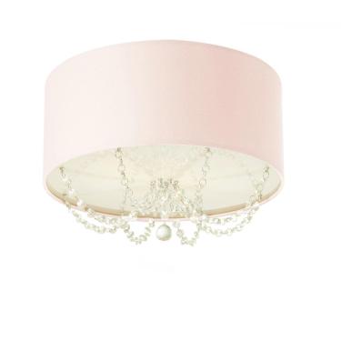 Imagem de Plafon Em Tecido Com Pingentes De Cristal 30Cm Diâmetro Rosa