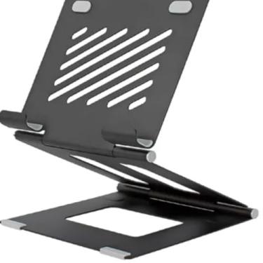 Imagem de Suporte Ajustável para Notebook e Tablet, Preto, Metal, Base Ergonômica com Ventilação, 14x16cm, Portátil para Mesa e Escritório