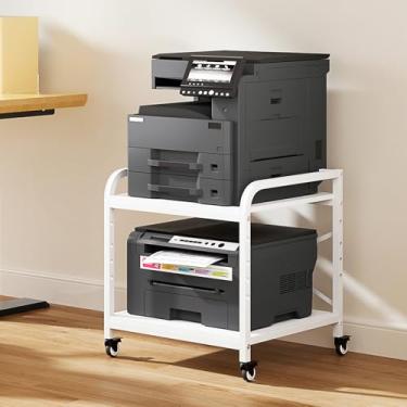 Imagem de Suporte grande para impressora de 50 cm, mesa quadrada para impressora sob a mesa com prateleiras ajustáveis, carrinho de impressora com rodas para casa (branco)