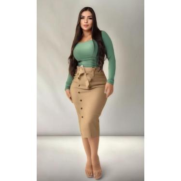 Imagem de Saia Lápis Midi Moda Evangelica com Laço e Ziper de Bengaline - De Fat