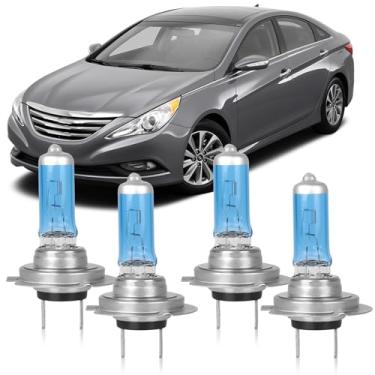 Imagem de OQSNCV Adequado para Hyundai Sonata 2011 2012 2013 2014 lâmpadas de farol de halogêneo, H7 farol alto + H7 farol baixo kit de lâmpadas de substituição 100W, pacote com 4