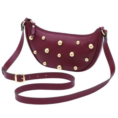 Imagem de Mariart Pequi Bolsa Shoulder Transversal Feminina de Couro Bovino Legítimo c/Bolinhas Metálicas (Rubi)