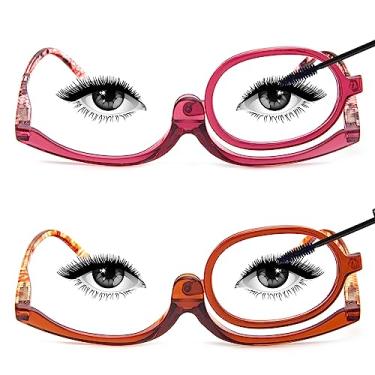 Imagem de MMOWW 2 Pares De Óculos Leitura Para Maquiagem, Femininos, Com Lupa E Abertura Baixo (Vermelho + Laranja, 2,5)