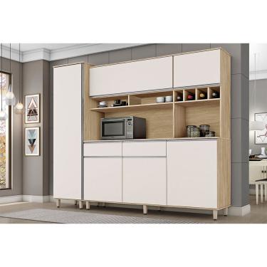 Imagem de Cozinha Compacta Brasil com Paneleiro, Armários, Balcões, Nicho e Adega Nature/off-white