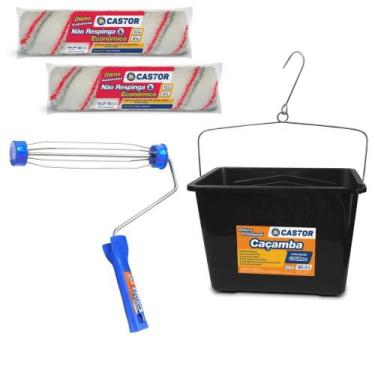 Imagem de Kit 2 Rolos Não Respinga + 1 Cabo + 1 Balde/Caçamba - Castor