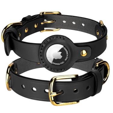 Imagem de Jowlroel Coleira Airtag Para Cães - Couro Genuíno Resistente Com Suporte Maçã, Adequada De Pequeno, Médio E Grande Porte (Preta, G, Ajuste O Pescoço 42,5 A 52,5 Cm)
