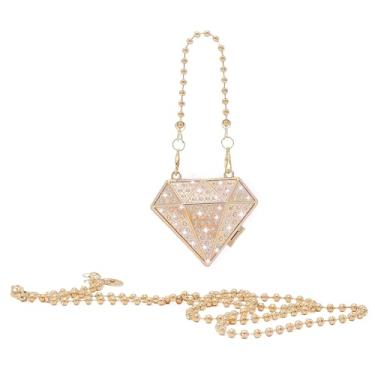 Imagem de Miuco Bolsas clutch de strass para mulheres, mini bolsas de noite brilhantes em forma de diamante para festa, bolsa transversal formal com corrente, Dourado, Mini